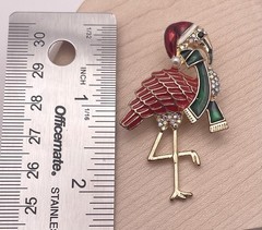 Vintage Christmas Flamingo Aurora Borealis Rhinestone Santa Hat Goldtone Brooch