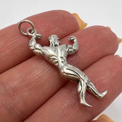 Vintage Sterling Silver 925 Bodybuilder Pendant Gym Fitness Jewelry Signed 4.3g