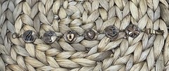 Vintage Mid Century Mod Southwest Good Luck Symbols Copper Bracelet 7 3/4”