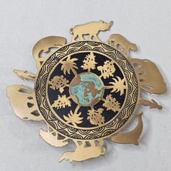 Vintage Signed Silver Forest One World Earth Brooch Brass Cut-Out Animals Trees