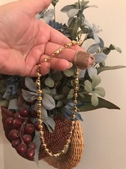 Vint.Textured Metal 2 Size Beads Necklace-Hung On Metal Chain, Push Release Open