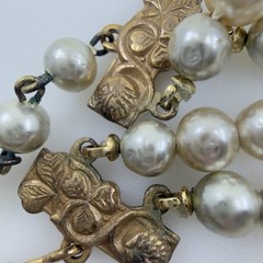 1950s Vintage Faux Pearl RHINESTONE Gold Filigree Bridal Set Earrings & Necklace