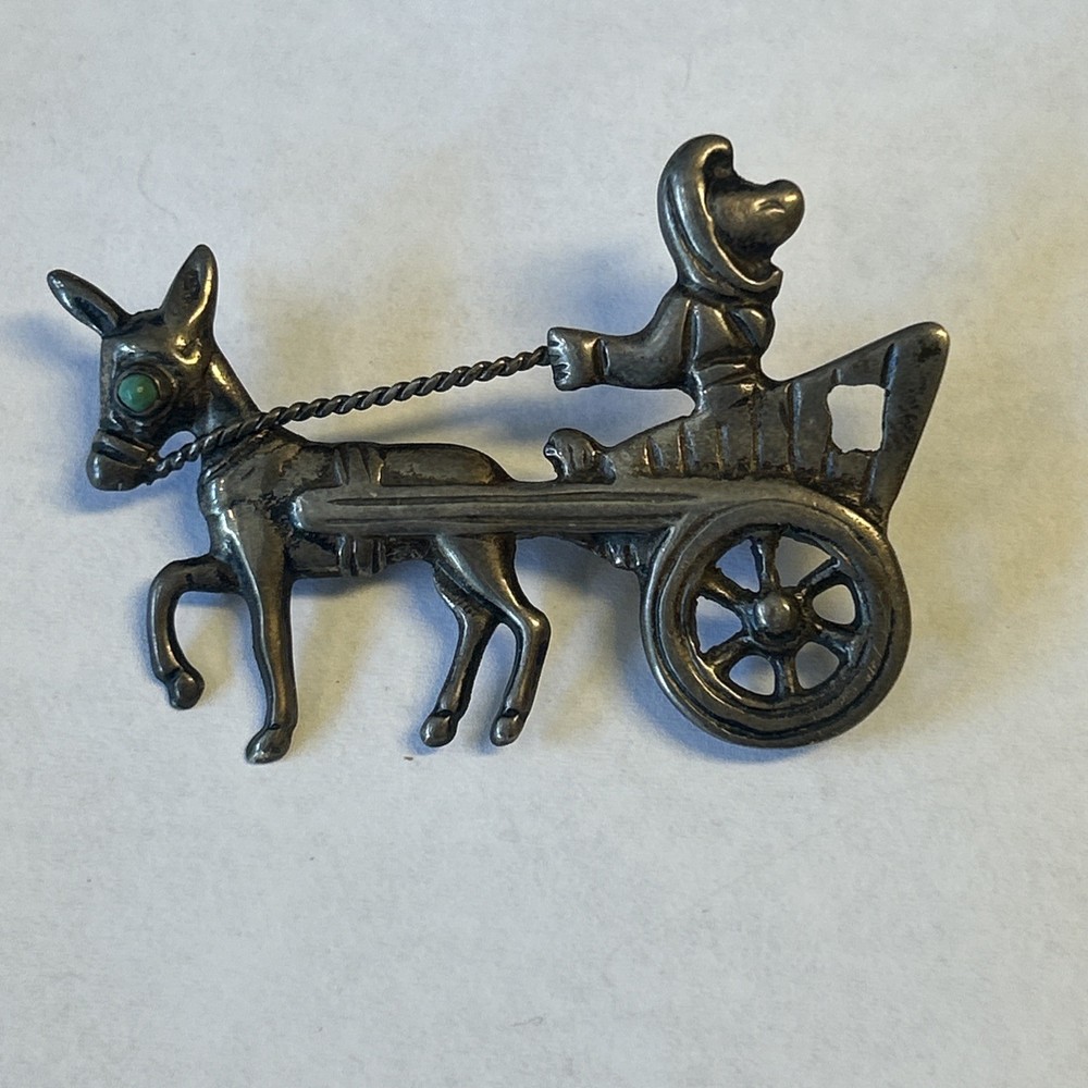 Vintage Sterling Silver Mexico Donkey with Driver Rancher Carriage 9.6 grams