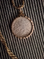 1893 Guatemala Silver & Hammered Gold Coin Necklace, 1 Real, USA Shop Made COA