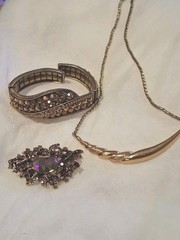 Vintage MONET Gold Collar Necklace WEISS Topaz Bracelet Smoky Rhinestone Brooch