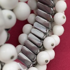 Vintage Milk Glass Beaded Cluster Bracelet Dangle Cluster 5-5/8″ IC Expandable