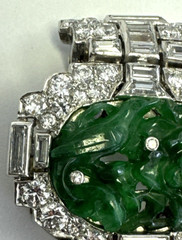 Vintage Platinum Gold Diamond Jade Brooch