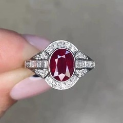 3Ct Art Deco Style Oval Cut Lab Created Ruby Halo Wedding 14K White Gold FN Ring