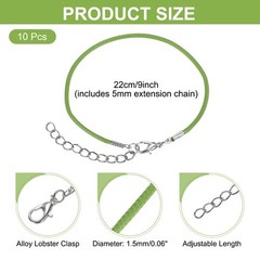 10 PCS Light Green Bracelet Cord, 9″ 1.5mm Cord with Clasp for Bracelet