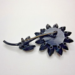VTG MidCentury Black Rhinestone Flower Brooch Pin Open Back Japanned Daisy AS-IS