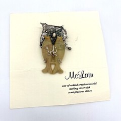 Cathleen McLain Sterling Silver Fish Brooch Semi Precious Stones One-of-a-Kind