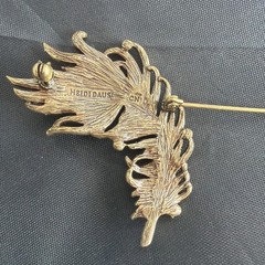 Heidi Daus Gold Tone Peacock Feather Brooch Pin Signed
