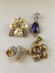 Lot 4 Signed NOLAN MILLER Gold & Silver Crystal Necklace Pendants & Slide