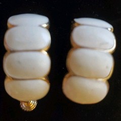 Signed VENDOME Gold and White Enamel Clip On Adjustable Earrings Vintage 1970s