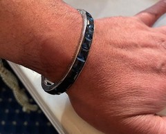 Art Deco Sapphire Color Blue & Sterling Bangle Bracelet