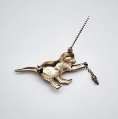 Jezlaine Vintage Sterling Silver Citrine Cat & Mouse Brooch Pin 2.25″ X .9″