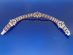 MICHELLE ALBALA 925 Sterling Silver Almandine Garnet Floral Tennis Bracelet