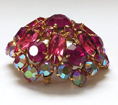 Vintage Brooch ~ Round Domed Pink & Pink AB Rhinestones