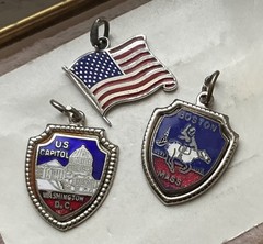 Vintage USA STERLING Enamel CHARMS Flag Boston Capitol RED WHITE BLUE Shields