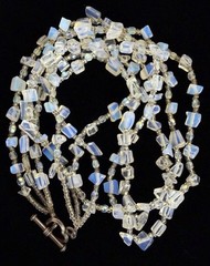 Vintage Opalite Iridescent Glass Stone Bead Multi-Strand Toggle Necklace 17″