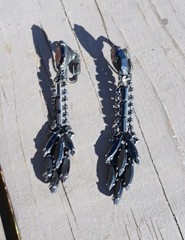 Antique Victorian Black Glass Mourning Jewelry Earrings Dangle Clip On 1920s