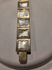 Vintage Persian Painted Mother Of Pearl Storyteller Bracelet Nickel Silver