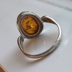 Sterling Silver 925 Vintage GOD Signed Baltic Amber Ring Sz 8 Modernist