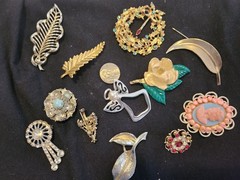 12 vintage Brooches. 1.5 inches – 3 inches big.