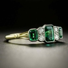 Art Deco Ring 2.90 Ct Emerald And Lab-Created Diamond 925 Sterling Silver Ring