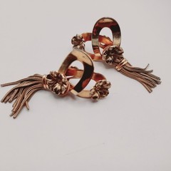 Vintage 1950s Gold Tone Tassel Clip Earrings with Flowers, 2.5 Inches