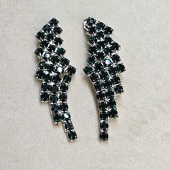 VTG Sterling Emerald Green Rhinestone Earrings Chandelier Waterfall Design 925