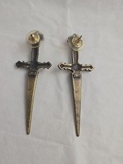 Vtg JJ Artifacts Sword Earrings Crystals Rhinestones GOTH On Card NOS