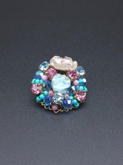 Vintage Stanley Hagler Floral Cluster Clip On Earrings Hand Wired Glass