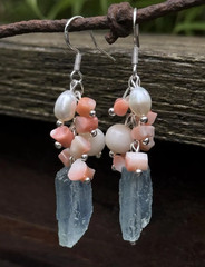 Aquamarine natural coral earrings with pearls