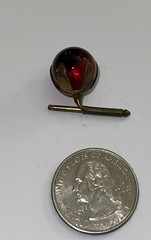 Victorian Edwardian Round Red Ruby Glass Ball Cufflink Stud Button Only 1