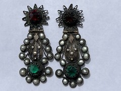 ANTIQUE ARMENIAN BYZANTINE REVIVAL OTTOMAN PEARL COIN SILVER JEWELED EARRINGS