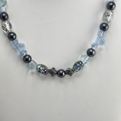 Art Glass Bead Necklace Blue