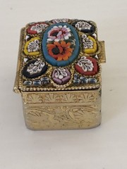 Antique Micro Flower Mosiac Pill Box Made In Italy 3cm x 2cm