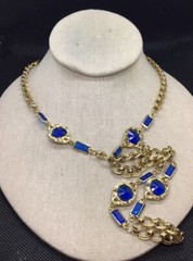 Vintage Costume Long & Chunky Blue Plastic Stone Chain Necklace 30″ F095