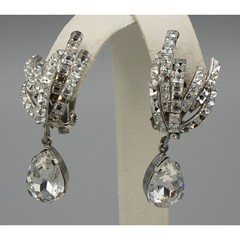 Vintage Fischland Schmuck Earrings Clear Rhinestones Channel Set Dangle