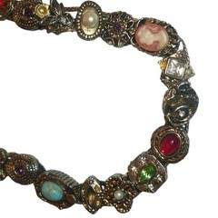 Vintage Slide Charm Bracelet Cameo Faux Turquoise Pearl Victorian Style