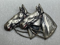 Vintage Rare Two Horse Head Brooch Pin Marked Sterling Uncas Mfg. Co.