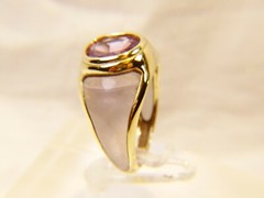 Unique Vintage 10 K Gold Amethyst Transparent Sides Mid Century Sz 8 Dinner Ring