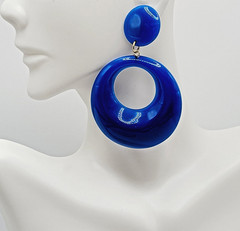 Vintage Blue Hoops Wide Bottom Retro Design Hoop Acrylic Pierced Style Earrings