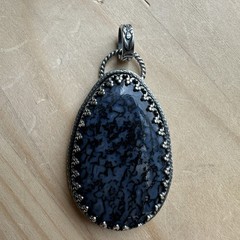 Paul Rossman CSHR Pendant 2 Inch Blue Fossil Dino Bone 925 Sterling 12.0g USA