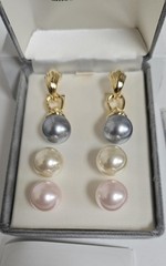Vintage NOLAN MILLER Signed Interchangeable Faux Pearl Dangle Pierced Earrings
