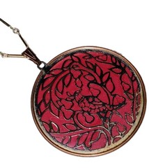 Coppercraft Guild 1978 Red Enamel Bird Pendant Necklace 24″ Vintage Copper