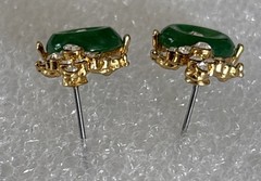 Vintage Gold Tone Costume Faux Jade Stone Button Pierced Plastic Earrings .5”