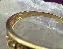 Garnet Filigree Band Ring Vintage 14K Yellow Gold Size 7.5