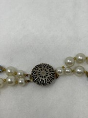 VINTAGE FAUX PEARL & GOLDTONE METAL FILIGREE ROUND BEADS 2 STRANDS NECKLACE